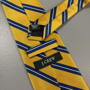 J.Crew 100% Silk Tie 3.5" Yellow Blue White Tripe Preppy